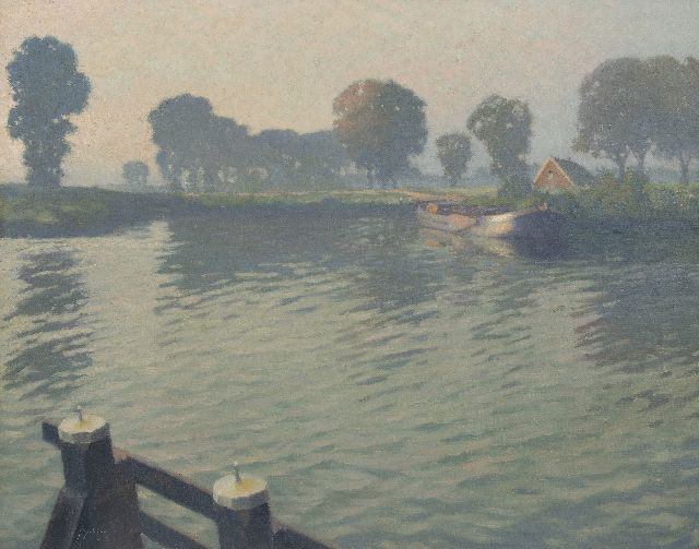 Schotel A.P.  | A moored barge near Muiden, oil on canvas 80.2 x 100.5 cm, signed l.l.