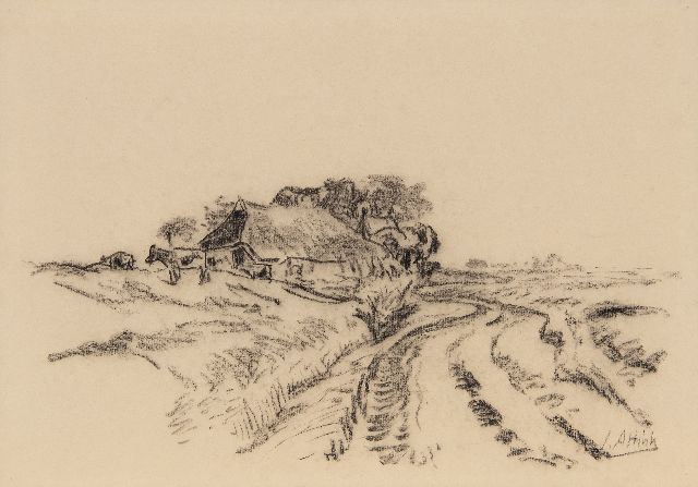 Jan Altink | Country road in Wierumerschouw, chalk on paper, 35.3 x 50.0 cm, signed l.r. and without frame