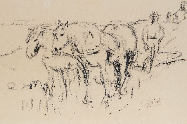 Jan Altink | Plowing farmer, chalk on paper, 50.1 x 70.4 cm, signed l.r. and zonder lijst