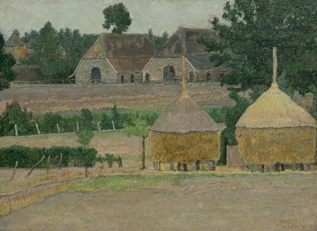 Huszár V.  | Farm at Almen, the Netherlands, oil on canvas laid down on panel 38.1 x 50.9 cm, signed l.r. and dated 1911 VIII