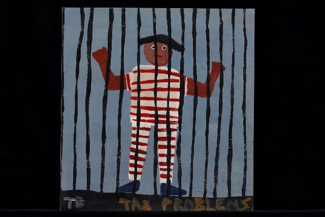 Tim Brown | Tax problems, acryl op paneel, 40,0 x 38,0 cm, gesigneerd l.o. met initialen