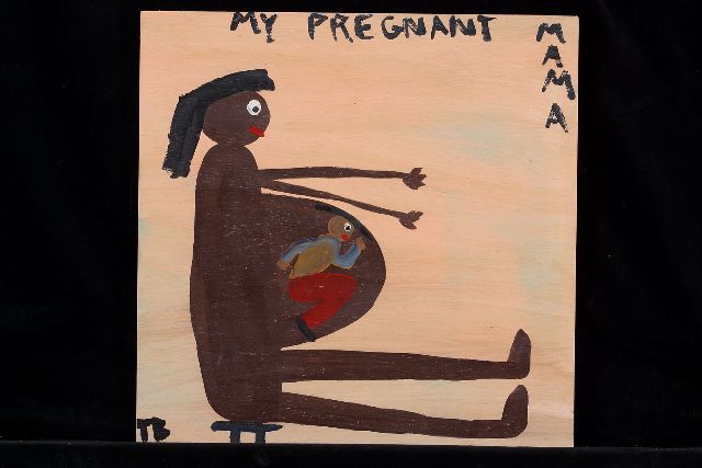 Tim Brown | My pregnant mama, acryl op paneel, 37,0 x 38,0 cm, gesigneerd l.o. met initialen