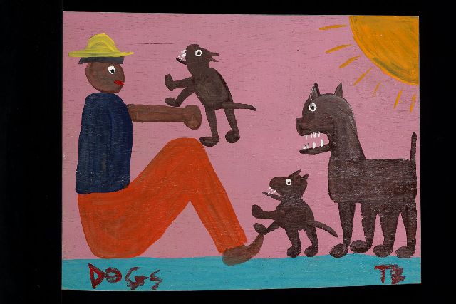 Tim Brown | Dogs, acryl op paneel, 34,0 x 45,0 cm, gesigneerd r.o. met initialen
