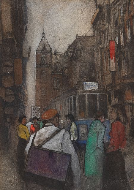 Rijlaarsdam J.  | The Leidsestraat in Amsterdam, pastel and watercolour on paper 28.2 x 20.2 cm, signed l.l.