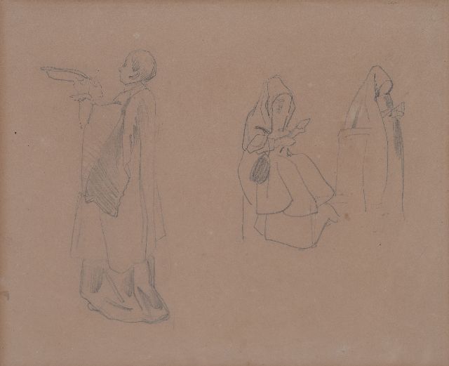 Bosboom J.  | A study of monks and nuns, pencil on paper 20.8 x 26.1 cm