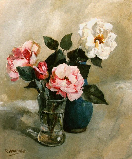 Arntzenius E.C.  | A still life with pink and white roses, watercolour on paper 40.0 x 34.2 cm, signed l.l.
