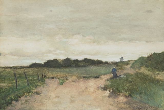 Jan Hendrik Weissenbruch | Vissersvrouw in de duinen, aquarel op papier, 59,5 x 40,5 cm, gesigneerd r.o.