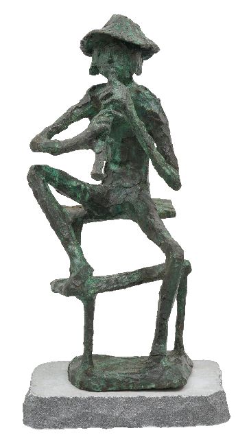 Jits Bakker | Flute player, bronze, 86.5 x 44.0 cm, gesigneerd op basis