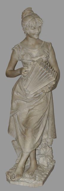 Cambi Prof. A.  | The accordeonist (a pair with 26557 Country girl), marble 132.0 x 54.0 cm, signed on the back and dated 'Firenze 1891'