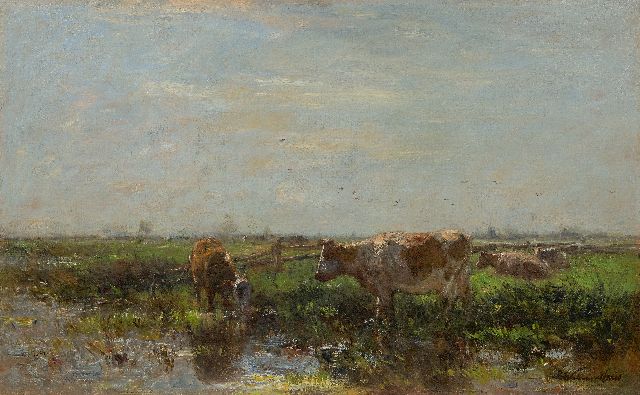 Maris W.  | Summer landscape with cows on the riverbank, oil on canvas 53.8 x 87.2 cm, signed l.r.