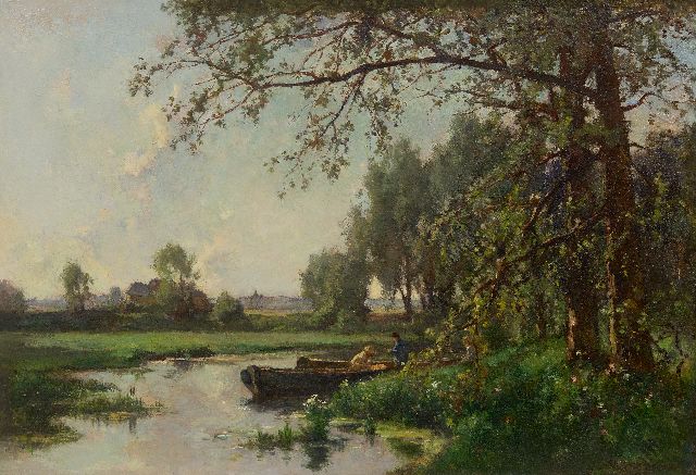 Akkeringa J.E.H.  | Landscape with two fishermen in a boat, oil on canvas 46.4 x 67.4 cm, signed l.r.