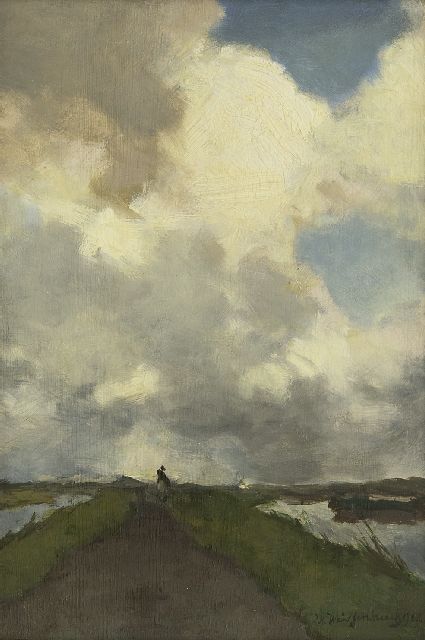 Weissenbruch H.J.  | Along the towpath, oil on panel 26.6 x 18.0 cm, signed l.r. and dated 1903