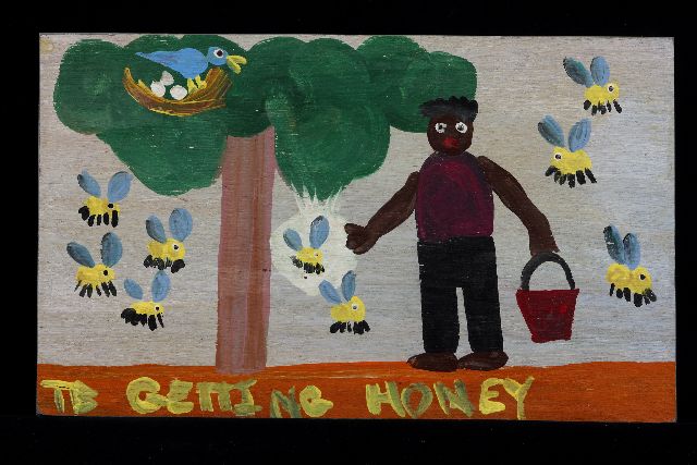 Brown T.  | Getting honey, acrylic on panel 24.0 x 40.0 cm, signed l.l. with initials