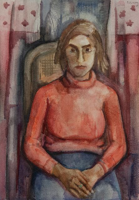 Piet Wiegman | Seated woman in red pullover, watercolour on paper, 100.0 x 68.8 cm, signed u.r. and dated 1936
