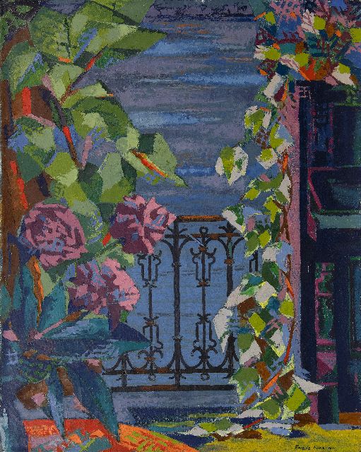 Frieda Hunziker | Balcony and piano, oil on canvas, 75.6 x 60.4 cm, signed l.r. and executed ca. 1947