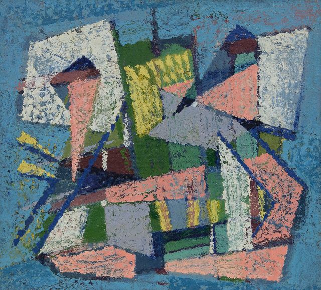 Frieda Hunziker | Composition, oil on painter's board, 35.6 x 39.5 cm, signed on the reverse and executed 1948