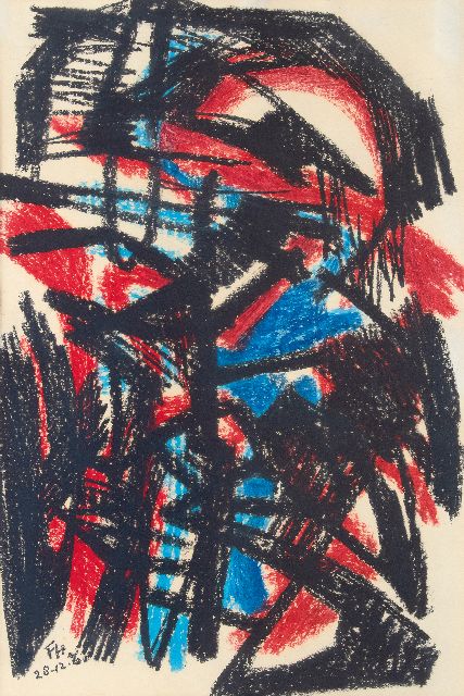 Hunziker F.  | Composition no. 3, wax crayons on paper 75.0 x 45.5 cm, signed l.l. with initials and dated 28-12-'61
