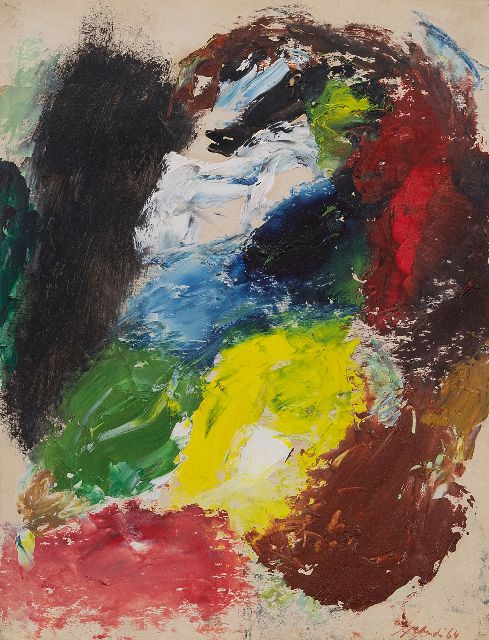Eugène Brands | Compositie, olieverf op papier op doek, 31,8 x 24,5 cm, gesigneerd r.o. en gedateerd '64