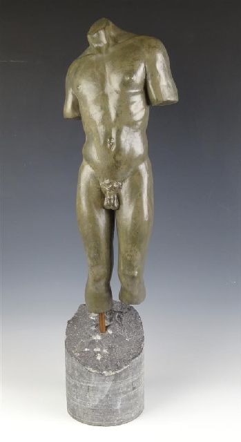 Staveren T. van | Male nude, aluminium cement 75.5 x 15.5 cm, signed with monogram on lower leg and dated '08