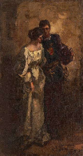 Rob Graafland | On the way to the ball, oil on canvas laid down on panel, 38.6 x 21.3 cm, signed l.r. and dated 1905