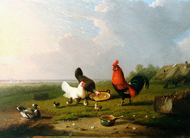 Severdonck F. van | Poultry in a landscape, oil on panel 18.2 x 23.7 cm, signed l.r. and dated 1863