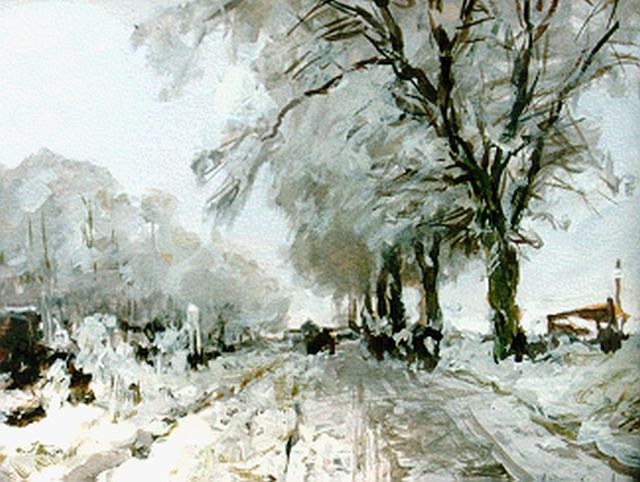 Apol L.F.H.  | A winter landscape with figures on a path, gouache on paper 15.5 x 19.5 cm, signed l.r.
