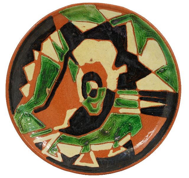 Hunziker F.  | Ceramic bowl with composition, glazed pottery 23.3 x 23.3 cm