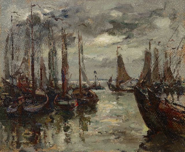 Jan Korthals | Moored fishing boats in a harbour, oil on canvas, 50.5 x 60.2 cm, signed l.l.