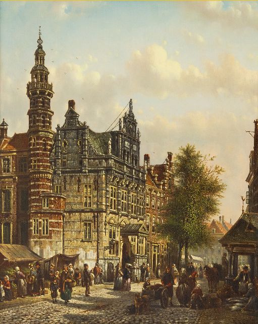 Johannes Franciscus Spohler | The Old City Hall of The Hague on the Groenmarkt, oil on panel, 40.0 x 32.9 cm, signed l.r.