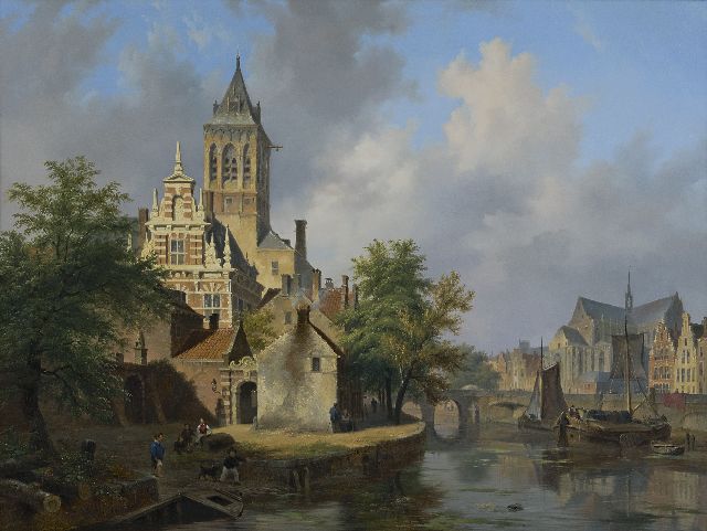 Hove B.J. van | A sunny townview, oil on panel 61.7 x 82.5 cm, signed l.l. and dated 1840