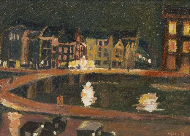 Kees Maks | The Rokin, Amsterdam, by night, oil on board, 23.0 x 32.2 cm, signed l.r.