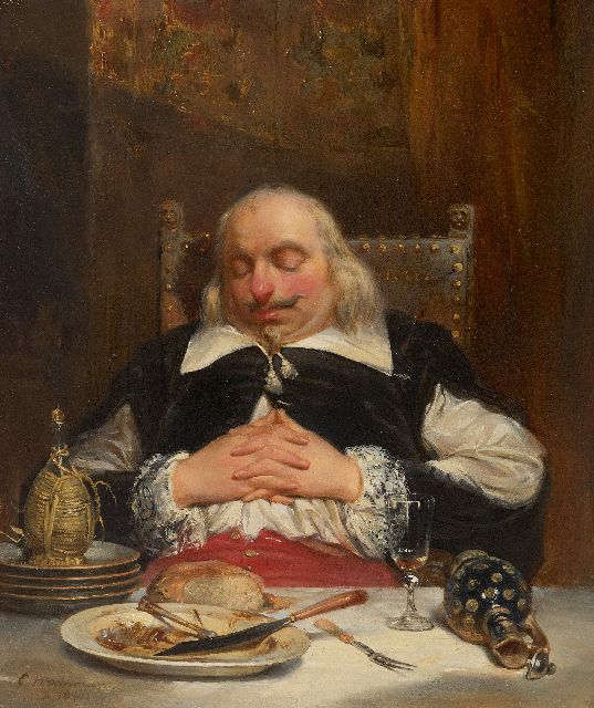 Edouard Hamman | Le gourmand, olieverf op paneel, 32,9 x 27,9 cm, gesigneerd l.o. en gedateerd 1841