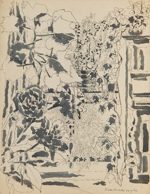 Frieda Hunziker | Balcony and piano (preliminary study), pen, brush and ink on paper, 45.0 x 34.7 cm, signed l.r. and dated 24-9-'44