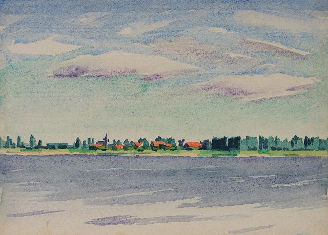 Frieda Hunziker | Gezicht op een dorpje aan het water, aquarel op papier, 26,9 x 37,3 cm