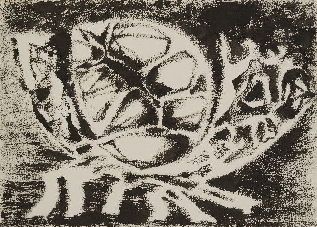 Hunziker F.  | Organische compositie, inkt op papier 39,1 x 56,4 cm, gesigneerd verso en gedateerd '53