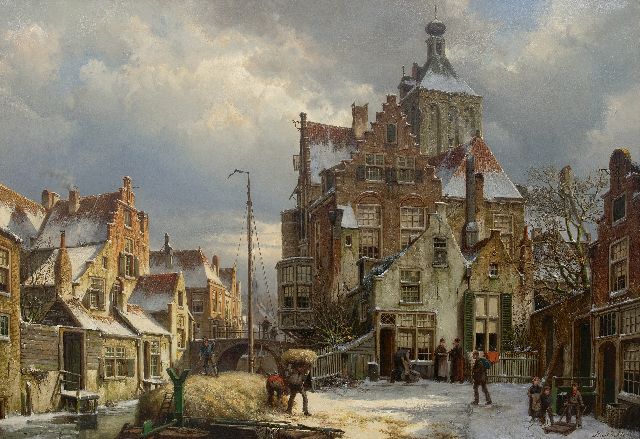 Willem Koekkoek | Winters stadsgezicht Culemborg, olieverf op doek, 86,5 x 125,3 cm, gesigneerd r.o. en ca. 1885