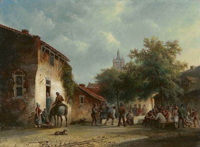 Warner Gijselman | Kegelen op het dorpsplein, olieverf op paneel, 34,1 x 46,7 cm, gesigneerd r.o. en zonder lijst