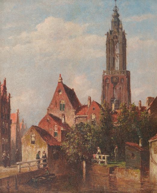 Vertin P.G.  | Stadsgezicht met de Amersfoortse Onze Lieve Vrouwetoren, olieverf op paneel 24,0 x 19,8 cm, gesigneerd r.o.