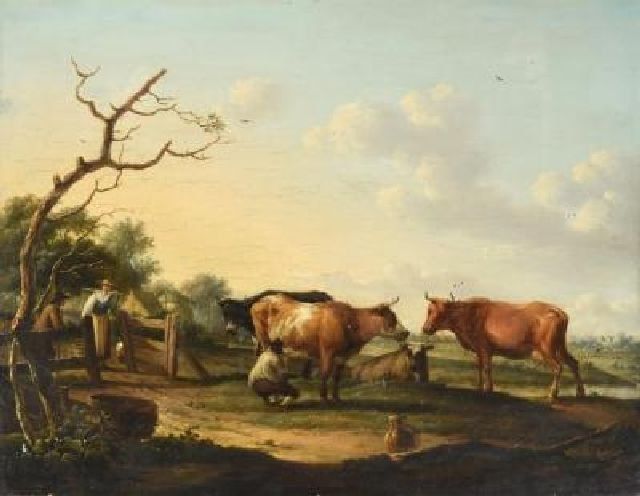 Dongen D. van | Op de melkboerderij, olieverf op paneel 46,7 x 60,0 cm