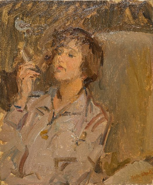 Isaac Israels | Rookende dame, olieverf op doek, 46,0 x 38,0 cm, gesigneerd r.o.