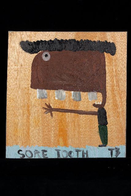 Tim Brown | Sore tooth, acryl op paneel, 40,6 x 38,1 cm, gesigneerd r.o. met initialen