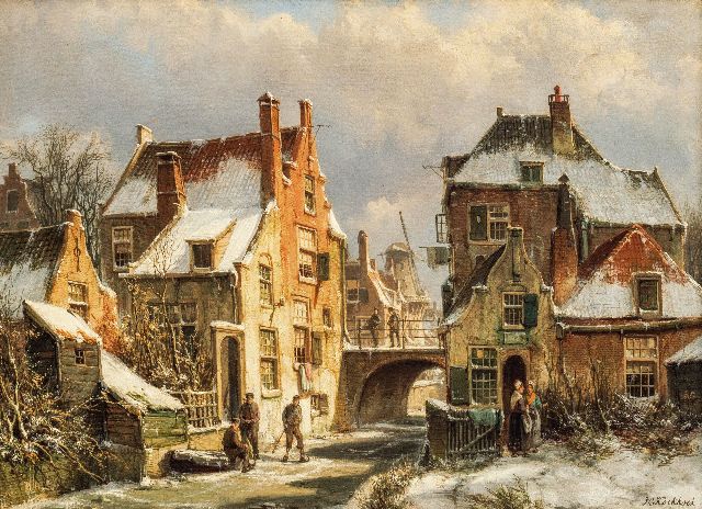 Willem Koekkoek | Hollands stadsgezicht in de winter, olieverf op doek, 42,0 x 59,0 cm, gesigneerd r.o.