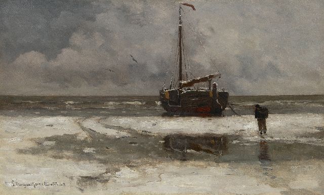 Morgenstjerne Munthe | Het strand bij winter, Katwijk, olieverf op doek, 43,4 x 71,3 cm, gesigneerd l.o. en gedateerd 1902, zonder lijst