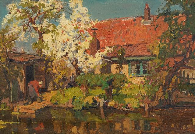 Ben Viegers | Boerenerf aan het water, olieverf op doek, 37,3 x 52,3 cm, gesigneerd r.o.