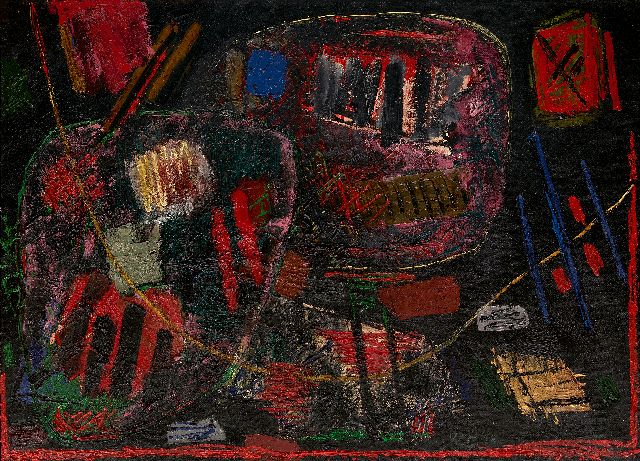 Willem Hussem | Zonder titel, olieverf op jute, 95,1 x 130,0 cm, gesigneerd r.o. met initialen en gedateerd '58