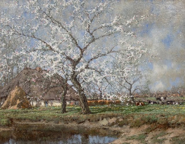 Arnold Marc Gorter | Appelbloesem bij boerderij, olieverf op doek, 75,6 x 96,3 cm, gesigneerd r.o.