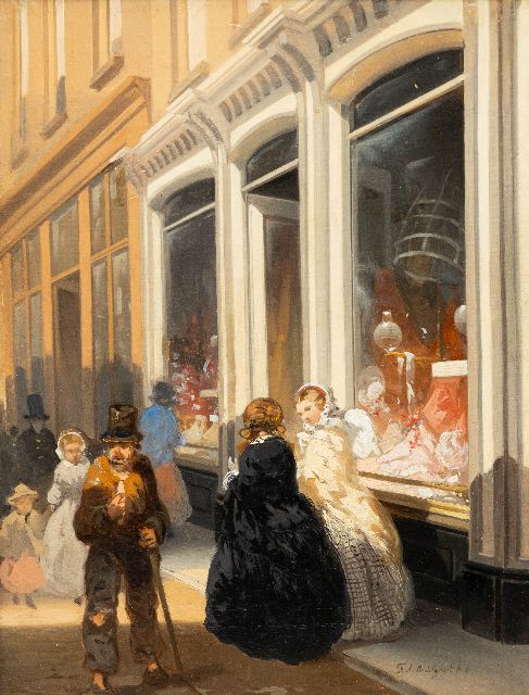 Frans Breuhaus de Groot | Drukke winkelstraat, olieverf op doek, 33,0 x 25,0 cm, gesigneerd r.o.