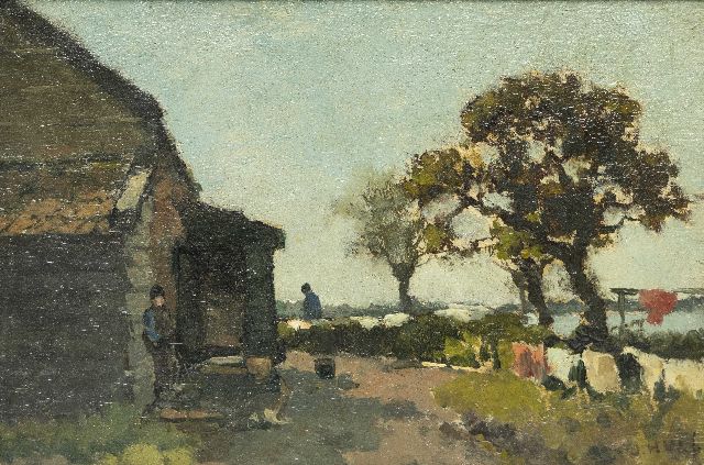 Jan Hendrik Weissenbruch | Wasdag, olieverf op paneel, 16,0 x 23,5 cm, gesigneerd r.o.