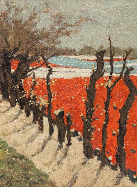 Anton Koster | Bollenvelden, olieverf op board, 39,5 x 29,0 cm, gesigneerd l.o.