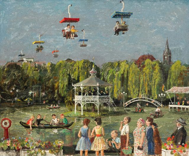 Harm Kamerlingh Onnes | Pret bij het kabelbaanpark in Valkenburg, olieverf op board, 50,0 x 60,0 cm, gesigneerd r.o. en gedateerd '60